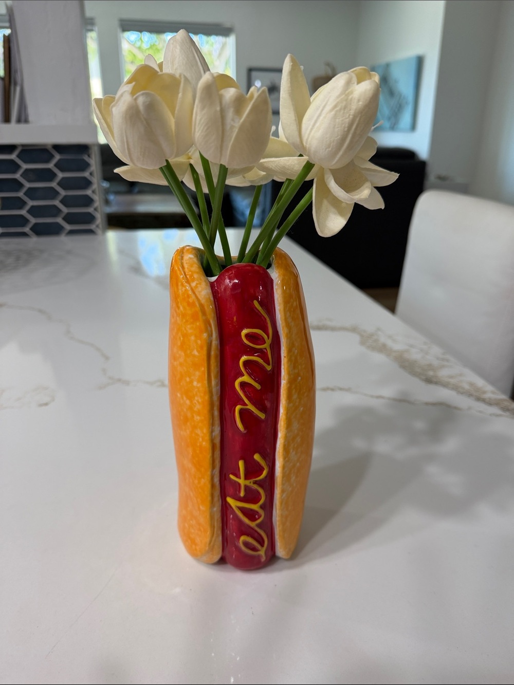 Urban Outfitters Red and Orange Ceramic Hot Dog Vase | OS